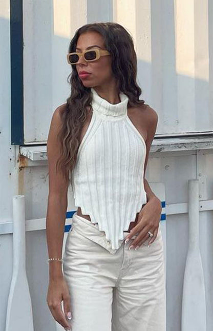 Izi White Knit High Neck Top