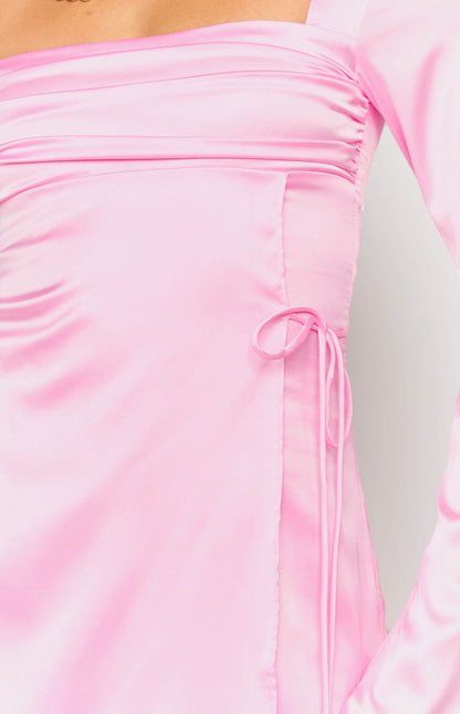 Lucy Pink Satin Long Sleeve Mini Dress